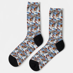 American English Foxhound Christmas Festive Snow  Socks