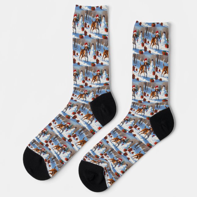 American English Foxhound Christmas Festive Snow  Socks (Left)