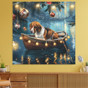 American English Foxhound Christmas Festive Voyage Canvas Print
