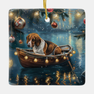 American English Foxhound Christmas Festive Voyage Ceramic Ornament