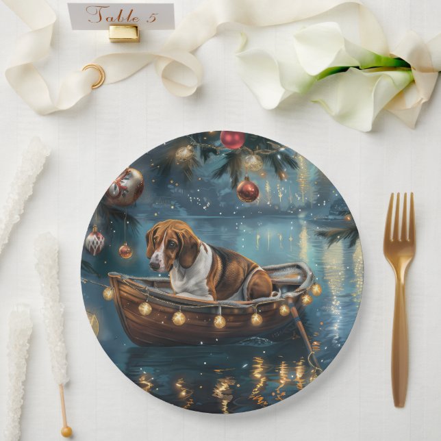 American English Foxhound Christmas Festive Voyage Paper Plate (Wedding)