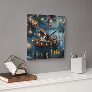 American English Foxhound Christmas Festive Voyage Square Wall Clock