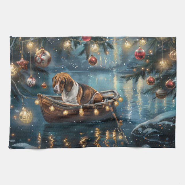 American English Foxhound Christmas Festive Voyage Tea Towel (Horizontal)