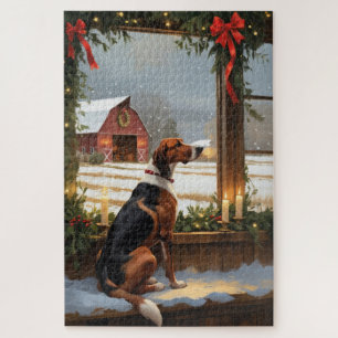 American English Foxhound Christmas Lights Holiday Jigsaw Puzzle