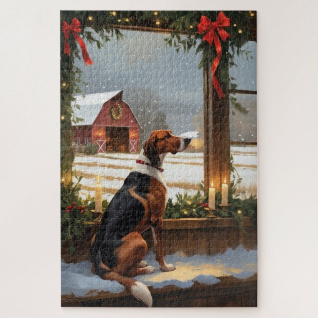 American English Foxhound Christmas Lights Holiday Jigsaw Puzzle (Vertical)