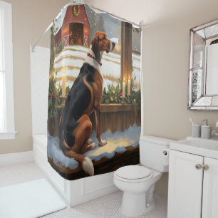 American English Foxhound Christmas Lights Holiday Shower Curtain