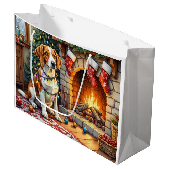 American English Foxhound Christmas Lights  Large Gift Bag (Front Angled)