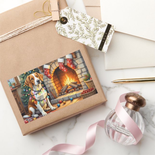 American English Foxhound Christmas Lights  Rectangular Sticker (Gifting)