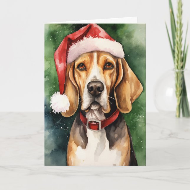 American English Foxhound Christmas Thank You Card (Front)