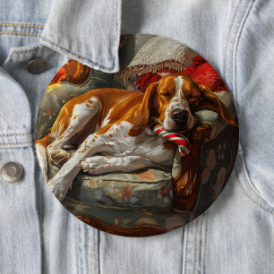 American English Foxhound Dog Christmas Festive 6 Cm Round Badge