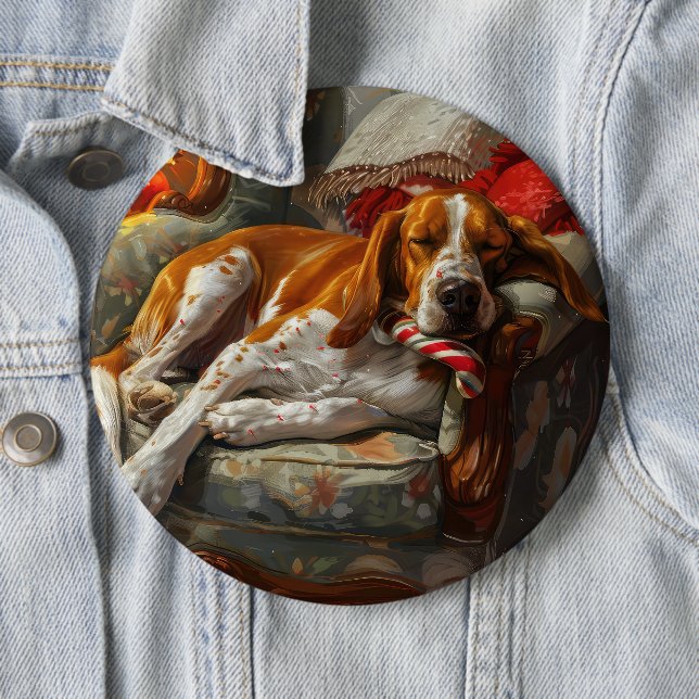 American English Foxhound Dog Christmas Festive 6 Cm Round Badge (In Situ)