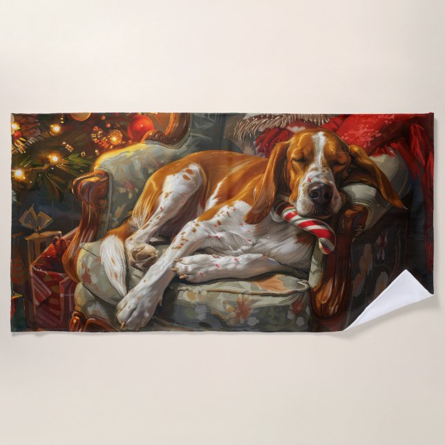 American English Foxhound Dog Christmas Festive Beach Towel (Front)