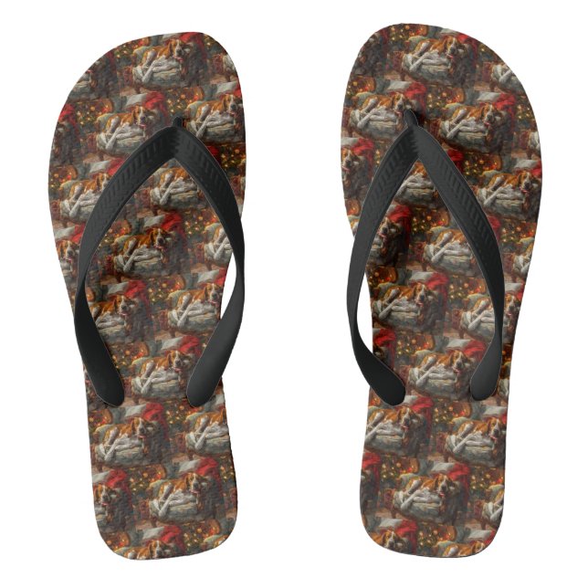 American English Foxhound Dog Christmas Festive Flip Flops (Footbed)