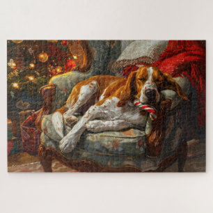 American English Foxhound Dog Christmas Festive Jigsaw Puzzle
