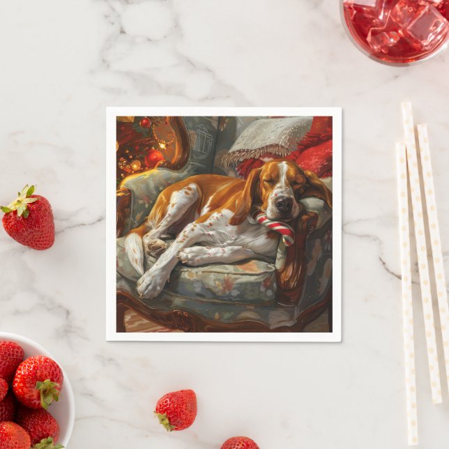 American English Foxhound Dog Christmas Festive Napkin (Insitu)