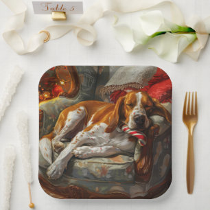 American English Foxhound Dog Christmas Festive Paper Plate