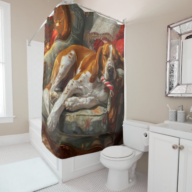 American English Foxhound Dog Christmas Festive Shower Curtain (In Situ)