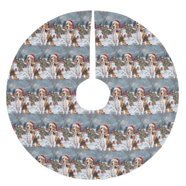 American English Foxhound Dog Winter Christmas Joy Brushed Polyester Tree Skirt (Front)