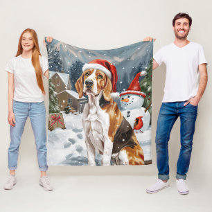 American English Foxhound Dog Winter Christmas Joy Fleece Blanket