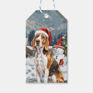 American English Foxhound Dog Winter Christmas Joy Gift Tags