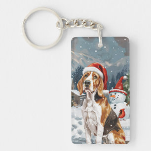 American English Foxhound Dog Winter Christmas Joy Key Ring
