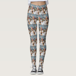 American English Foxhound Dog Winter Christmas Joy Leggings