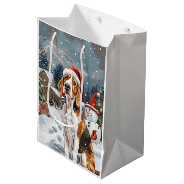 American English Foxhound Dog Winter Christmas Joy Medium Gift Bag (Front Angled)