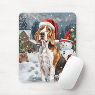 American English Foxhound Dog Winter Christmas Joy Mouse Mat