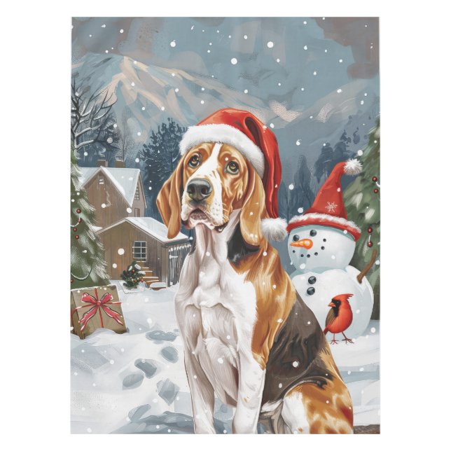 American English Foxhound Dog Winter Christmas Joy Tablecloth (Front)