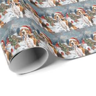 American English Foxhound Dog Winter Christmas Joy Wrapping Paper