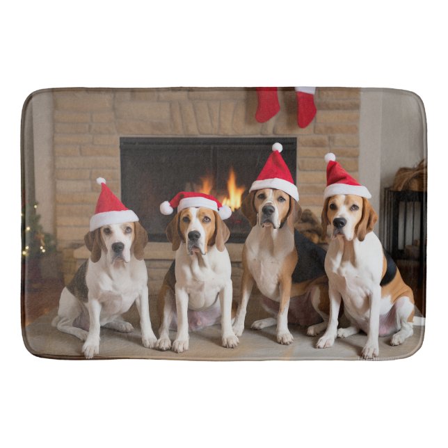 American English Foxhound Fireplace Christmas Bath Mat (Front)