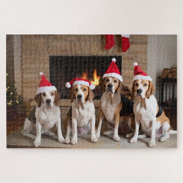 American English Foxhound Fireplace Christmas Jigsaw Puzzle (Horizontal)