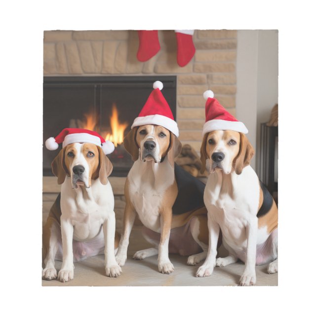 American English Foxhound Fireplace Christmas Notepad (Front)