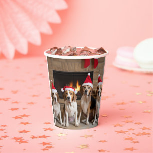 American English Foxhound Fireplace Christmas Paper Cups