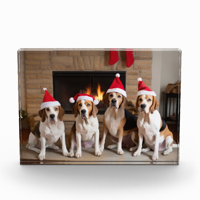 American English Foxhound Fireplace Christmas Photo Block (Front)