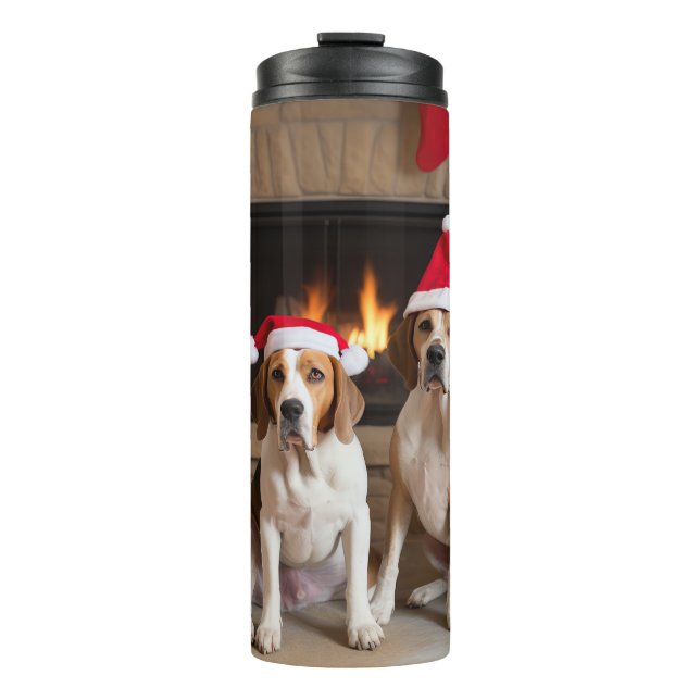 American English Foxhound Fireplace Christmas Thermal Tumbler (Front)