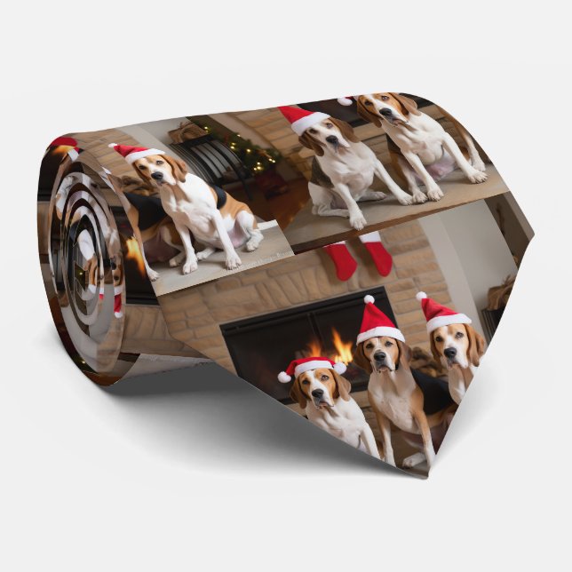 American English Foxhound Fireplace Christmas Tie (Rolled)