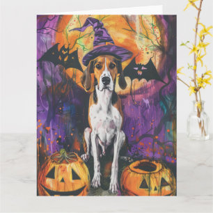 American English Foxhound Halloween Pumpkin Card
