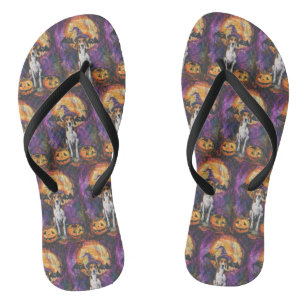 American English Foxhound Halloween Pumpkin  Flip Flops