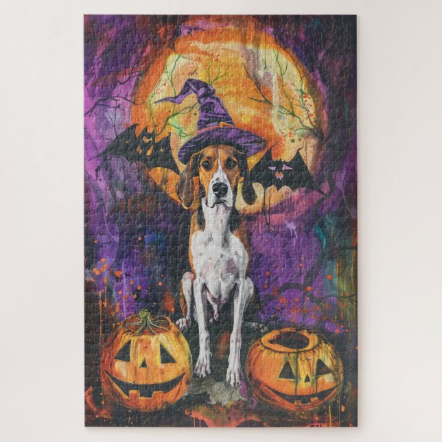 American English Foxhound Halloween Pumpkin  Jigsaw Puzzle (Vertical)