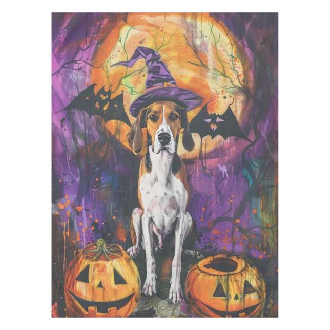 American English Foxhound Halloween Pumpkin  Tablecloth (Front)