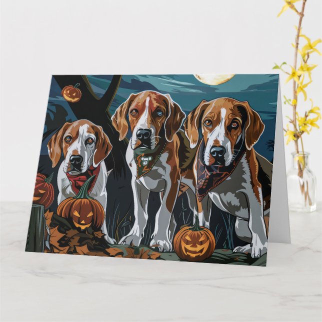 American English Foxhound Halloween Spooky  Card (Yellow Flower)