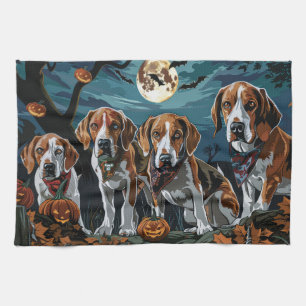 American English Foxhound Halloween Spooky Tea Towel
