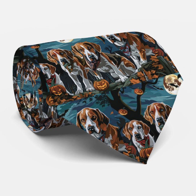 American English Foxhound Halloween Spooky  Tie (Rolled)