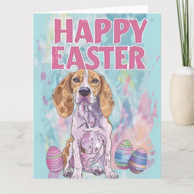 American English Foxhound Happy Easter Card (Front)