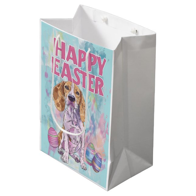 American English Foxhound Happy Easter Medium Gift Bag (Front Angled)