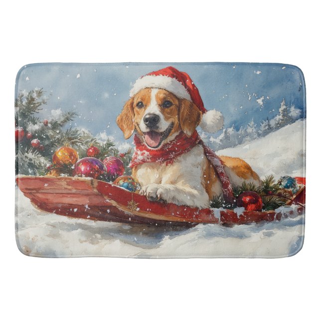 American English Foxhound in Sledge Christmas Bath Mat (Front)