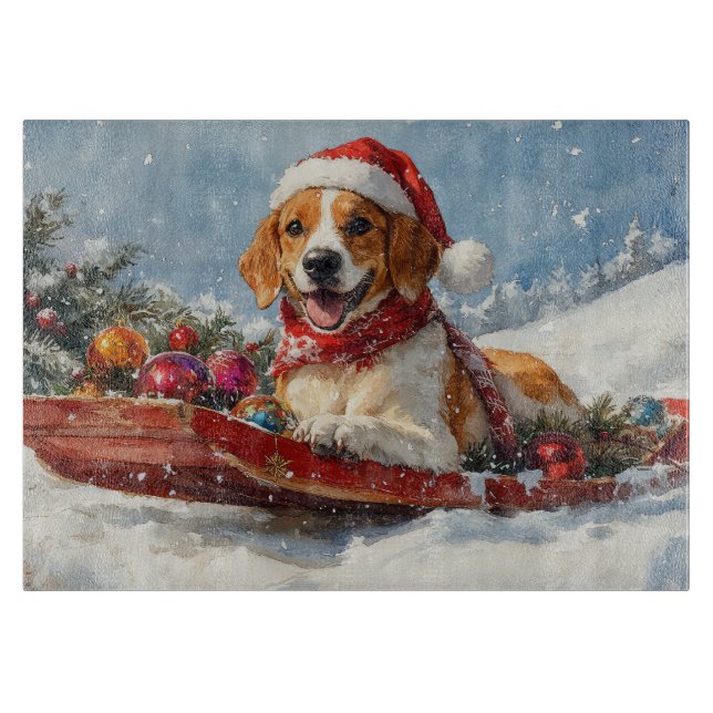 American English Foxhound in Sledge Christmas Cutting Board (Front)
