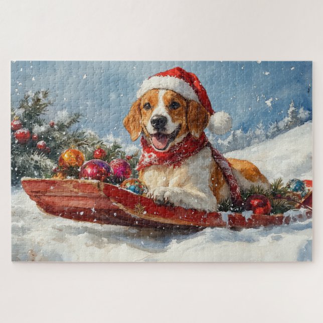 American English Foxhound in Sledge Christmas Jigsaw Puzzle (Horizontal)