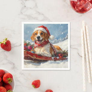 American English Foxhound in Sledge Christmas Napkin